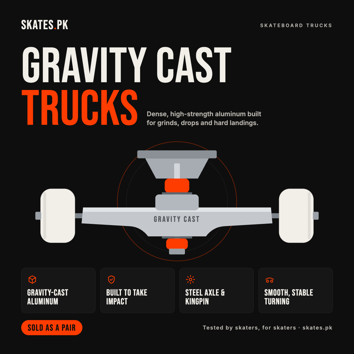Gravity Cast Skateboard Trucks | Strong Aluminum | skates.pk